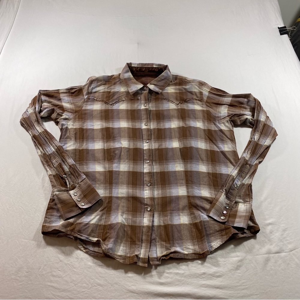 Twenty X Shirt Men’s X Large Pearl Snap Button Plaid Brown long Sleeve Shirt